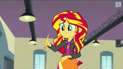 Size: 1136x640 | Tagged: safe, derpibooru import, screencap, sunset shimmer, equestria girls, rainbow rocks, hasbro studios, paintbrush, solo, youtube