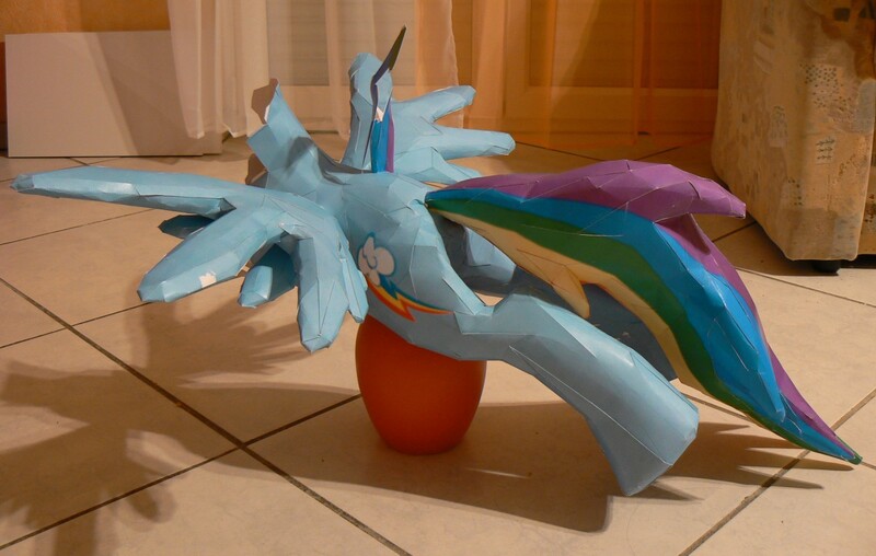 Size: 1368x868 | Tagged: artist:znegil, craft, derpibooru import, irl, papercraft, photo, rainbow dash, safe, solo, wip