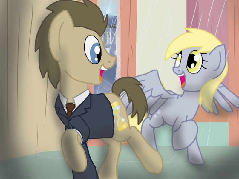 Size: 1024x768 | Tagged: safe, artist:biosonic100, derpibooru import, derpy hooves, doctor whooves, time turner, pegasus, pony, doctorderpy, female, male, mare, shipping, straight