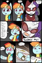 Size: 781x1156 | Tagged: artist:metal-kitty, comic, comic:expiration date, crossover, derpibooru import, dialogue, expiration date, french fries, glasses, hay fries, mannequin, rainbow dash, rainbow scout, rarispy, rarity, safe, seduce me, team fortress 2, watch