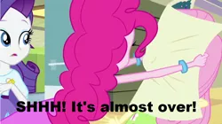 Size: 996x556 | Tagged: semi-grimdark, derpibooru import, edit, edited screencap, screencap, fluttershy, pinkie pie, rarity, equestria girls, rainbow rocks, caption, female, implied murder, out of context, suffocating, text