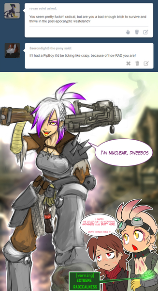 Size: 2000x3675 | Tagged: artist:ereb-tauramandil, ask-radical-gilda, badass, derpibooru import, fallout, fallout equestria, fallout equestria: anywhere but here, fanfic art, gilda, human, humanized, oc, oc:double tap, oc:paharita, safe