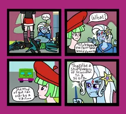 Size: 1338x1208 | Tagged: safe, artist:oneovertwo, derpibooru import, drama letter, queen chrysalis, trixie, watermelody, equestria girls, background human, comic, patricia water melody, trixie enemy of, trixie enemy of a rare situation