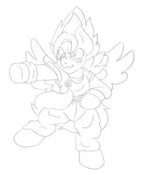 Size: 1700x2072 | Tagged: safe, artist:blackbewhite2k7, derpibooru import, derpy hooves, pegasus, pony, crossover, dragon ball z, female, goku, mare, monochrome, parody, sketch, solo, super saiyan, wip