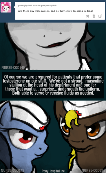 Size: 500x819 | Tagged: artist:ponyhospital, derpibooru import, oc, oc:nurse code-45, oc:nurse code-49, oc:nurse code-54, pony hospital, safe, tumblr, unofficial characters only