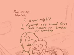 Size: 800x600 | Tagged: safe, artist:storyteller, deleted from derpibooru, derpibooru import, oc, oc:aryanne, unofficial characters only, anonpone in humanestria, barn, cyoa, dialogue, hay, love story, monochrome, nazi, prone, sundown, swastika