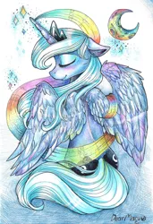 Size: 1000x1464 | Tagged: artist:dearmary, both cutie marks, colors, derpibooru import, moon, night, princess luna, safe, solo, traditional art