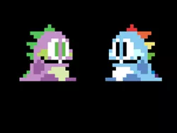 Size: 400x300 | Tagged: 8-bit, arcade, artist:thegreatmewtwo, bob, bobblun, bobby, bub, bubble bobble, bubblun, bubby, derpibooru import, new rainbow dash, pixel art, rainbow dash, safe, spike, square enix, taito, video game