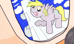 Size: 801x481 | Tagged: safe, derpibooru import, derpy hooves, pegasus, pony, aircraft, female, mare, nightmare at 20000 feet, plane, solo