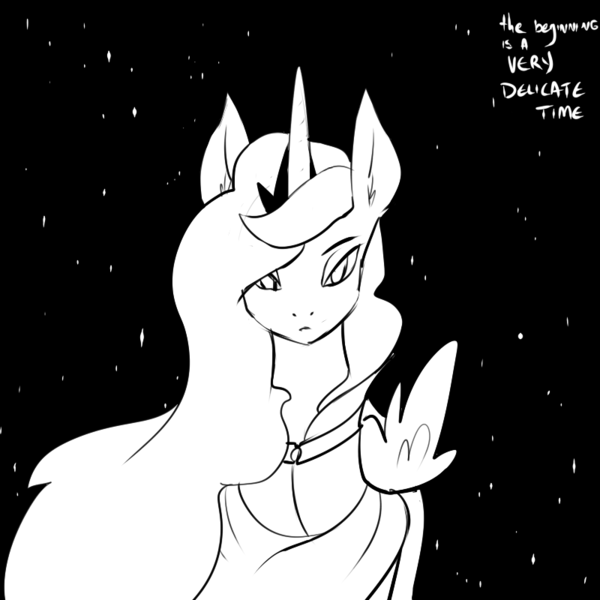 Size: 800x800 | Tagged: artist:cymek, derpibooru import, dune, monochrome, princess irulan, princess luna, princess of the known universe, safe, solo