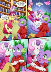 Size: 1024x1448 | Tagged: suggestive, artist:bbmbbf, derpibooru import, apple bloom, spike, sweetie belle, anthro, comic:also rarity, equestria untamed, comic, explicit source, female, male, palcomix, shipping, spikebelle, straight, this will end in jail time