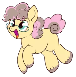 Size: 422x433 | Tagged: safe, artist:lulubell, derpibooru import, oc, oc:party popper, unofficial characters only, curly hair, cute, foal, glasses, next generation, offspring, parent:cheese sandwich, parent:pinkie pie, parents:cheesepie, simple background, solo, transparent background, unshorn fetlocks