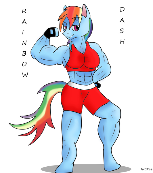 Size: 2818x3179 | Tagged: abs, anthro, artist:furrymusclegrowthfan, challenge, clothes, derpibooru import, fetish, fit, flex, gloves, muscle fetish, muscles, rainbow dash, rainbuff dash, running, safe, sparring, sports bra, sports shorts, teasing