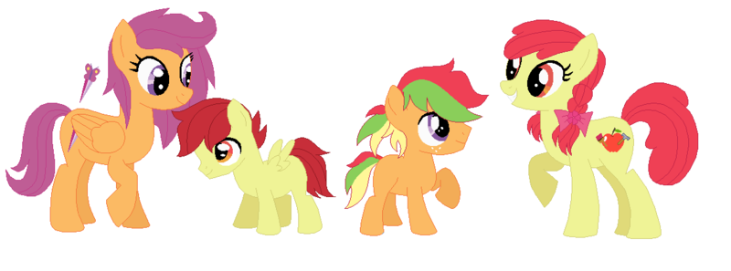 Size: 1184x440 | Tagged: apple bloom, artist:unoriginai, cute, derpibooru import, female, lesbian, magical lesbian spawn, oc, oc:dusty, oc:zapple, offspring, older, parent:apple bloom, parent:scootaloo, parents:scootabloom, safe, scootabloom, scootaloo, simple background, transparent background, twins