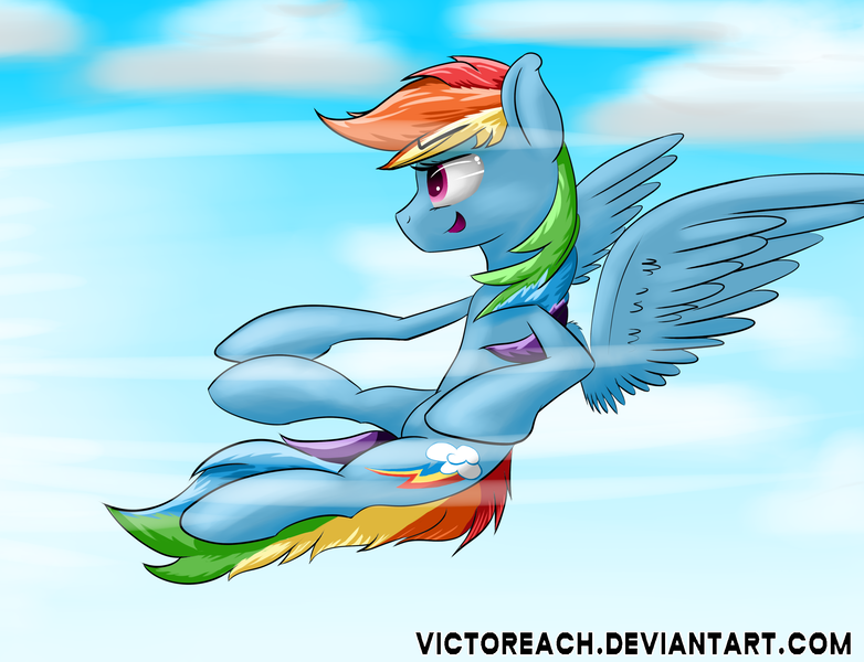 Size: 4280x3284 | Tagged: safe, artist:victoreach, derpibooru import, rainbow dash, flying, smiling, solo