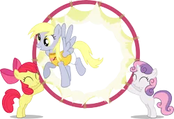 Size: 8192x5599 | Tagged: safe, artist:mewtwo-ex, derpibooru import, apple bloom, derpy hooves, sweetie belle, earth pony, pegasus, pony, unicorn, absurd resolution, equestria games, eyes closed, female, filly, foal, mare, simple background, transparent background, trio, vector