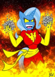 Size: 627x887 | Tagged: anthro, artist:darklamprey, breasts, busty trixie, clothes, crossover, dark phoenix, derpibooru import, evening gloves, female, gloves, glowing eyes, marvel comics, safe, skintight clothes, solo, trixie, x-men