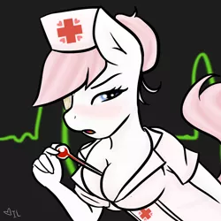 Size: 2000x2000 | Tagged: anthro, artist:katiespalace, breasts, clothes, crossover, derpibooru import, eyepatch, female, hat, nurse, nurse redheart, skullgirls, solo, solo female, suggestive, thermometer, tumblr, valentine (skullgirls)