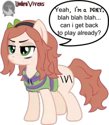 Size: 3000x3459 | Tagged: safe, artist:umbravivens, derpibooru import, oc, oc:vivian james, ponified, unofficial characters only, earth pony, pony, /v/, 4chan, annoyed, clothes, clover, female, four leaf clover, frown, high res, hoodie, mare, simple background, solo, speech bubble, transparent background, unamused, vector