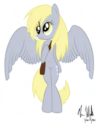 Size: 799x1000 | Tagged: safe, artist:risaxrisa, derpibooru import, derpy hooves, semi-anthro, belly button, bubble, mailbag, simple background, solo, transparent background