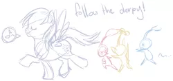 Size: 874x414 | Tagged: artist needed, source needed, safe, derpibooru import, derpy hooves, pegasus, pikmin, pony, blue pikmin, female, mare, red pikmin, simple background, sketch, white background, yellow pikmin