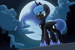 Size: 3000x2000 | Tagged: safe, artist:luximus17, derpibooru import, princess luna, alicorn, pony, female, folded wings, full moon, mare, moon, night, solo, standing, stars, wings