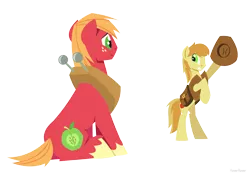 Size: 1280x900 | Tagged: safe, artist:hoverrover, derpibooru import, big macintosh, braeburn, earth pony, pony, bipedal, colored hooves, cowboy hat, cutie mark, hat, hooves, lineless, male, saddle bag, simple background, sitting, smiling, stallion, teeth, transparent background