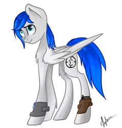 Size: 1024x1073 | Tagged: artist:icebergi, derpibooru import, fallout equestria, gun, holster, oc, oc:sapphire sights, pipbuck, safe, solo, unofficial characters only