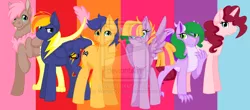 Size: 1024x449 | Tagged: artist:warriorcybz, derpibooru import, dracony, hybrid, interspecies offspring, obtrusive watermark, oc, oc:animal cry, oc:galaxy glimmer, oc:iridescent scale, oc:miel le fluer, oc:turbo, oc:zapapple, offspring, parent:applejack, parent:big macintosh, parent:cheese sandwich, parent:discord, parent:flash sentry, parent:fluttershy, parent:pinkie pie, parent:rainbow dash, parent:rarity, parents:cheesepie, parents:discoshy, parents:flashlight, parent:soarin', parent:spike, parents:rainbowmac, parents:soarinjack, parents:sparity, parent:twilight sparkle, safe, unofficial characters only, watermark