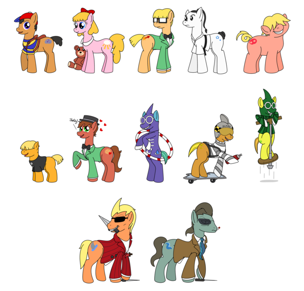 Size: 2369x2276 | Tagged: safe, artist:gitzyrulz, artist:the-gitz, derpibooru import, ponified, pony, clothes, earthbound, frank fly, jeff, jeff andonuts, mother, ness, nintendo, paula, paula polestar, picky minch, pokey minch, poo (character), porky, porky minch, prince poo, sharks, tony