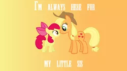 Size: 1600x900 | Tagged: safe, artist:lifetimebrony, derpibooru import, apple bloom, applejack, gradient background, quote, sisters, vector, wallpaper