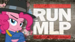 Size: 1920x1080 | Tagged: artist:x3demonomega, blurry, derpibooru import, logo, pinkie pie, pun, rapper pie, run dmc, safe, vector, wallpaper