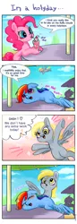 Size: 750x2172 | Tagged: safe, artist:mirululu, derpibooru import, derpy hooves, pinkie pie, rainbow dash, pegasus, pony, blushing, cherry, chubby cheeks, comic, cute, drinking, engrish, female, mare, sleeping, straw, zzz