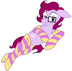 Size: 730x717 | Tagged: artist:knadire, artist:knadow-the-hechidna, blushing, clothes, cute, derpibooru import, floppy ears, glasses, grin, looking at you, oc, oc:alby roo, safe, side, smiling, socks, solo, striped socks, unofficial characters only