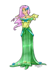 Size: 2480x3507 | Tagged: safe, artist:dalishtook, derpibooru import, fluttershy, human, clothes, dress, gala dress, humanized, skinny, solo, winged humanization