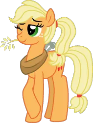 Size: 660x868 | Tagged: safe, artist:starryoak, derpibooru import, applejack, earth pony, pony, accessory swap, alternate hairstyle, crossed hooves, female, hatless, mare, missing accessory, older, one eye closed, simple background, solo, straw, straw in mouth, transparent background, wink, yoke