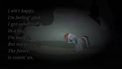 Size: 1024x577 | Tagged: safe, derpibooru import, rainbow dash, clint eastwood, dull, gorillaz, lyrics, song, song reference