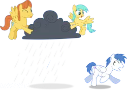 Size: 7000x4992 | Tagged: safe, artist:chainchomp2, derpibooru import, brolly, sunshower raindrops, warm front, whitewash, pegasus, pony, :p, absurd resolution, cloud, female, looking at you, male, mare, raincloud, simple background, stallion, tongue out, transparent background, vector, wink