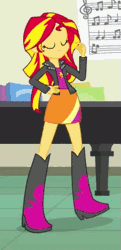 Size: 247x511 | Tagged: safe, derpibooru import, screencap, sunset shimmer, equestria girls, rainbow rocks, animated, cute, eyes closed, finger snap, foot tapping, headbob, shimmerbetes, smiling, snap, solo, tapping