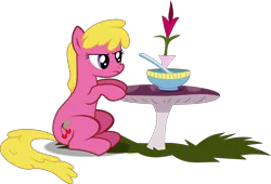 Size: 6000x4078 | Tagged: absurd resolution, annoyed, artist:archive-alicorn, bowl, cherry berry, derpibooru import, flower, frown, grumpy, safe, simple background, sitting, solo, too many pinkie pies, transparent background, vector