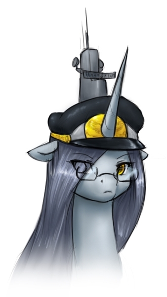 Size: 388x688 | Tagged: aircraft carrier, artist:alloyrabbit, battleship ponies, boatpony, colored, derpibooru import, hat, oc, oc:alicarrier, original species, safe, shipmare, solo, unofficial characters only