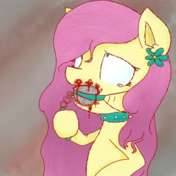 Size: 1000x1000 | Tagged: artist:twithehedgehog, blood, collar, crying, flail, fluttershy, gag, gore, grimdark, hairclip, mace, ouch, pain, spiked collar, torture