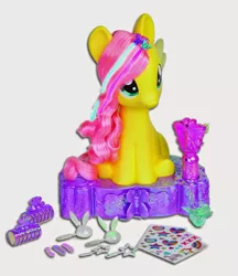 Size: 1293x1500 | Tagged: barrette, brushable, fluttershy, official, safe, sitting, solo, sticker, styling size, toy