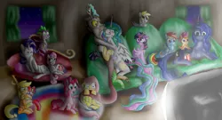 Size: 1300x700 | Tagged: safe, artist:silvy-fret, derpibooru import, apple bloom, applejack, derpy hooves, discord, fluttershy, pinkie pie, princess celestia, princess luna, rainbow dash, rarity, scootaloo, spike, sweetie belle, twilight sparkle, twilight sparkle (alicorn), alicorn, pony, couch, cutie mark crusaders, dislestia, fainting couch, female, male, mane seven, mane six, mare, movie night, popcorn, prone, scared, shipping, straight, television