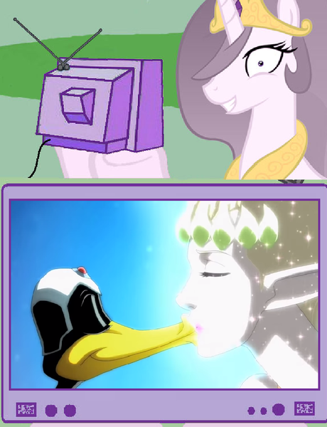 Size: 772x1008 | Tagged: daffy duck, daffy duck the wizard, derpibooru import, exploitable meme, kissing, looney tunes, meme, obligatory pony, princess celestia, princess molestia, safe, the looney tunes show, tv meme