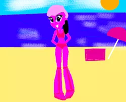 Size: 500x406 | Tagged: suggestive, artist:gracie_cleopatra, derpibooru import, oc, oc:melody heart, unofficial characters only, equestria girls, 1000 hours in ms paint, beach, belly, belly button, bikini, breasts, cleavage, clothes, cute, ms paint, smiling, swimsuit