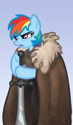 Size: 426x725 | Tagged: artist:blackfeathr, a song of ice and fire, brace yourselves, crossover, derpibooru import, eddard stark, game of thrones, ponified, rainbow dash, safe, winter is coming