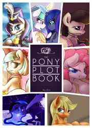 Size: 2950x4100 | Tagged: applejack, artist:atryl, artist:caboni32, artist:ponegranate, artist:ratofdrawn, artist:shydale, artist:surgicalarts, artist:tres-apples, coco pommel, cover, magazine, octavia melody, pinkie pie, princess celestia, princess luna, print, rarity, suggestive, the pony plot book