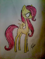 Size: 720x960 | Tagged: artist:miss-racco0n, derpibooru import, filly, fluttershy, semi-grimdark, skinny, solo, style emulation, tim burton