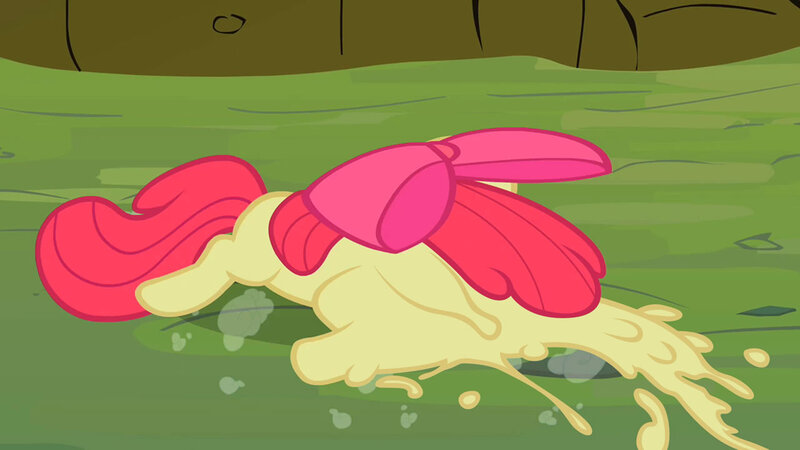 Size: 1280x720 | Tagged: apple bloom, applesauce, artist:dtkraus, derpibooru import, edit, goo pony, original species, safe, screencap, splatter, wat